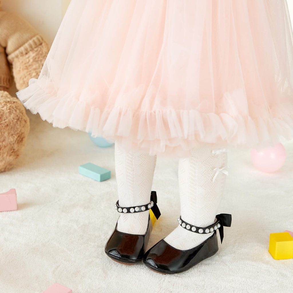 PHIRAMIN Baby Girls Black Mary Jane Flats - Infant 18-24 Months Walking Shoes Soft Rubber Sole Princess Wedding