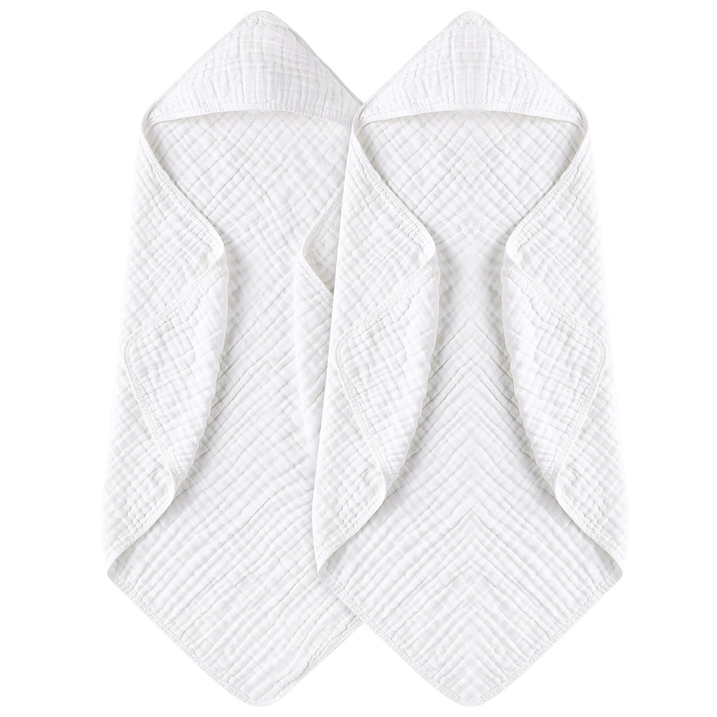 Yoofoss Hooded Baby Towels for Newborn 2 Pack 100% Muslin Organic Cotton Baby Bath Towel with Hood for Babies, Infant, Toddler and Kids, 32x32Inch, Soft and Absorbent Newborn Essential,White-2 Pack