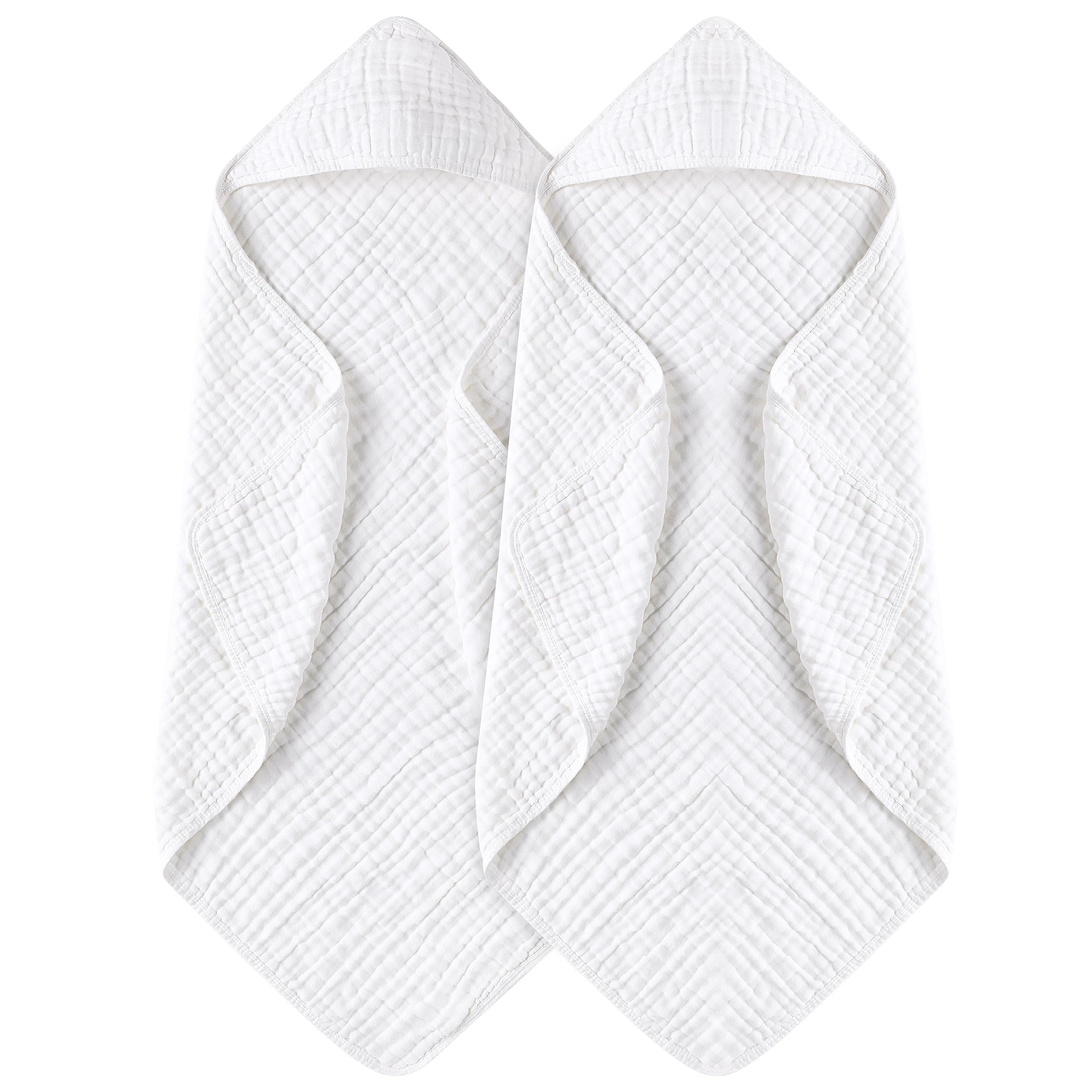 Yoofoss Hooded Baby Towels for Newborn 2 Pack 100% Muslin Organic Cotton Baby Bath Towel with Hood for Babies, Infant, Toddler and Kids, 32x32Inch, Soft and Absorbent Newborn Essential,White-2 Pack
