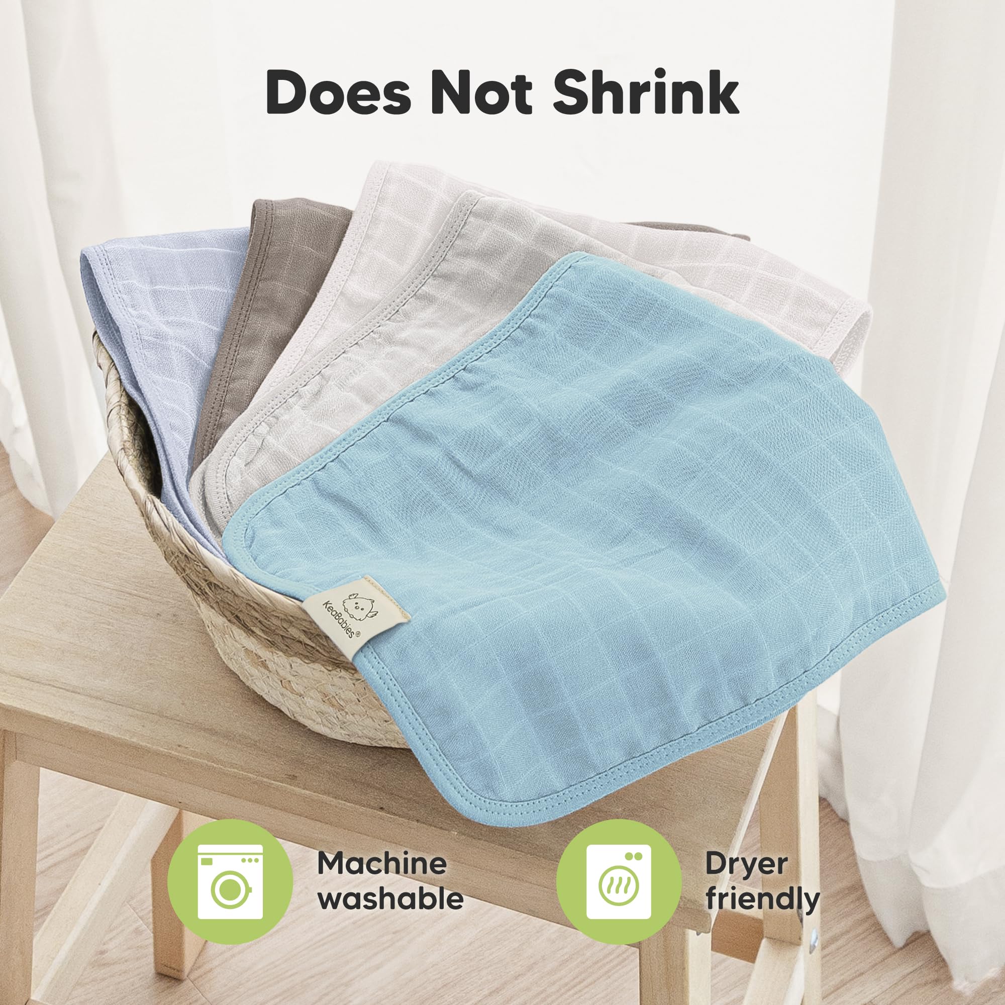 KeaBabies Cotton Muslin Burp Cloths Baby Boy, Girl, 5-Pack 20x10 (Nimbus)