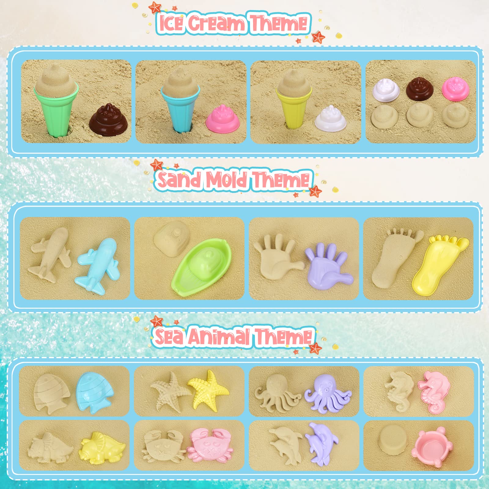 REZUCREY Beach Toys with Ice Cream, Collapsible Buckets for Kids Ages 3-12