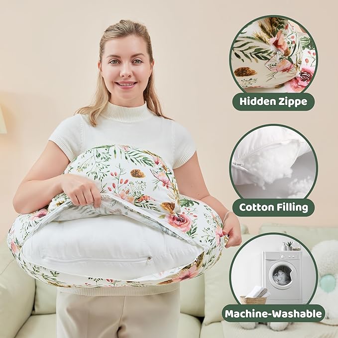 Nursing Pillow for Breastfeeding, Breast Feeding Pillow for Mom Support, Adjustable Waist Strap and Removable Cotton Cover, Rose