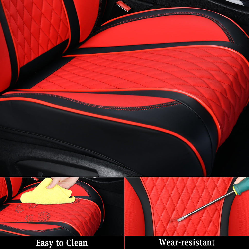 Doogo Front Seat Covers, Leather Seat Covers for Cars,Waterproof Car Seat Protector 2PCS, Auto Driver Seat Cover Accessories Fit for Most SUV Trucks(Black&Red,Front Pair)