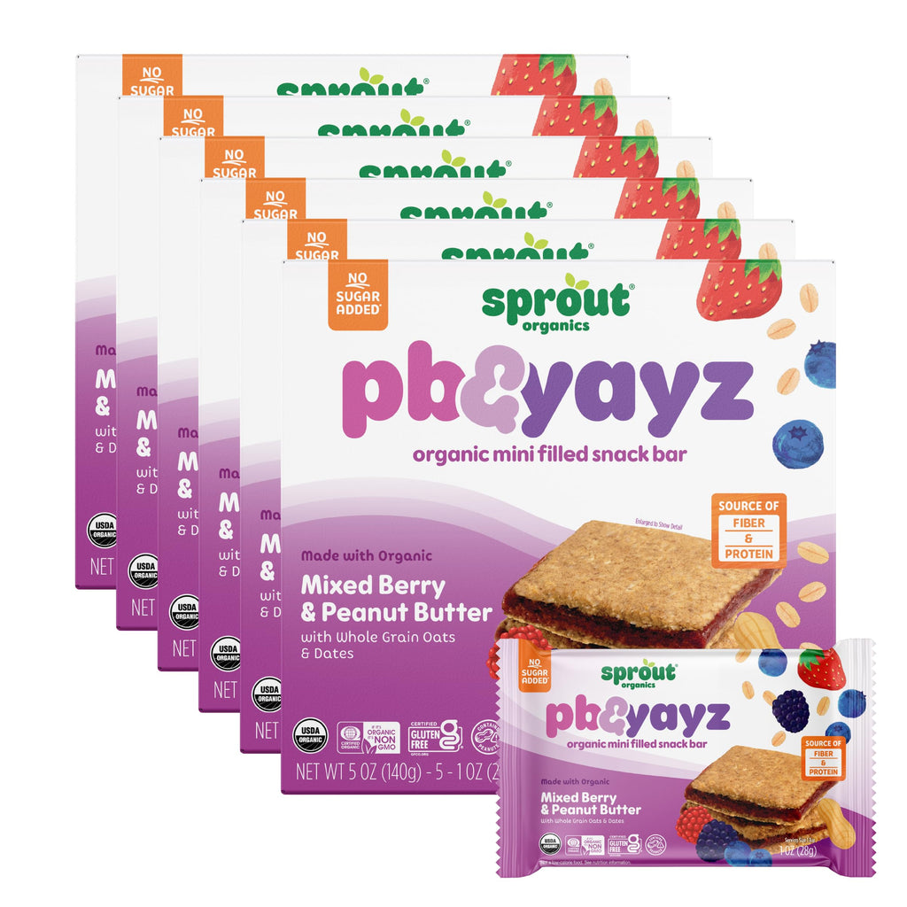 Sprout Organics, PB & Yayz Toddler Snack Bars, Mixed Berry & Peanut Butter, 5 Individual Bars (6 Count)