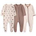 O2 BABY Baby Boys Girls Organic Cotton Zip Front Sleeper Pajamas, Footed Sleep 'n Play（3-6 Months, Brown & Bear & Oatmeal）