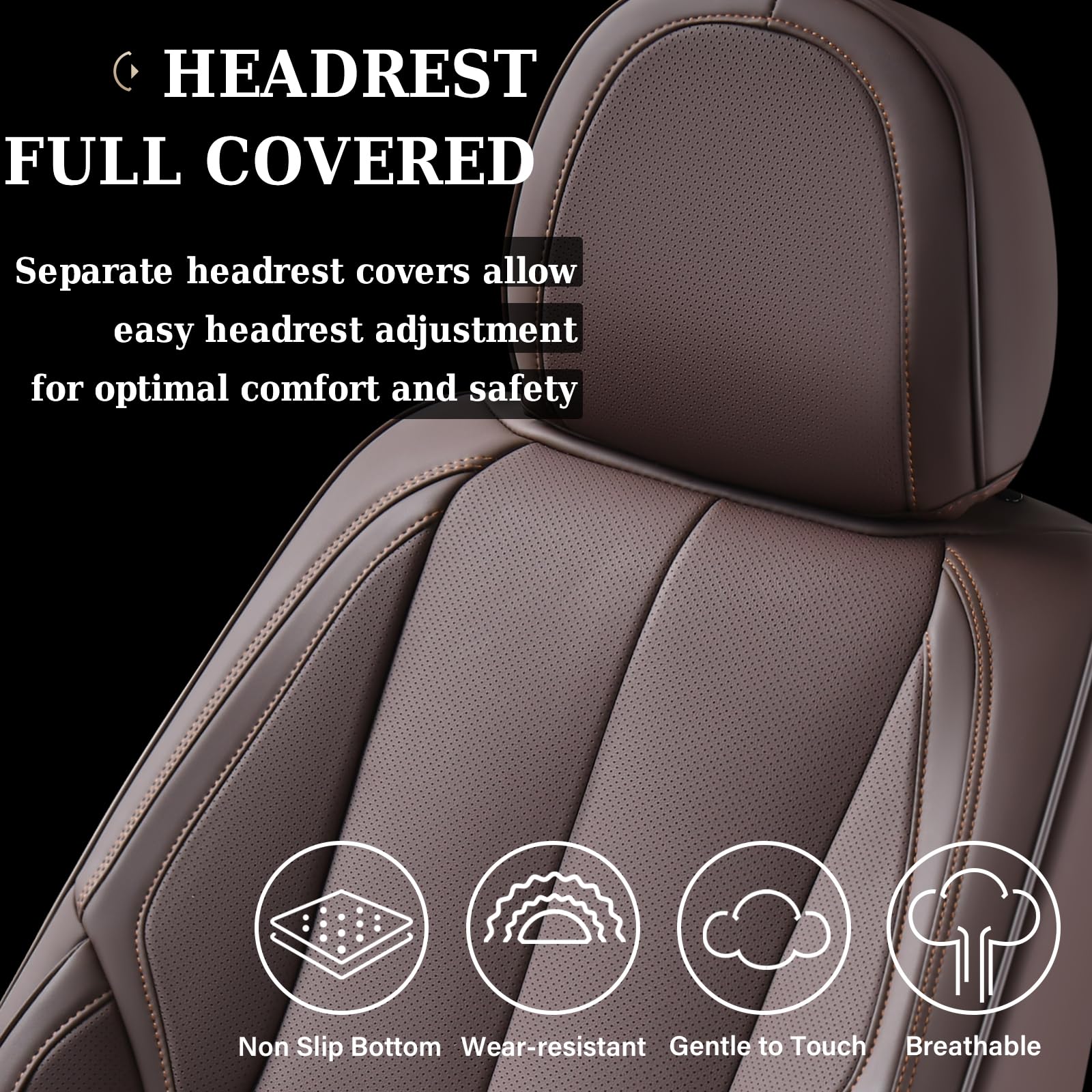 Coverado Car Seat Covers Full Set, Seat Covers for Cars, Car Seat Covers Front Seats and Back, Brown Car Seat Protector Waterproof, Nappa Leather Car Seat Cushion Fit for Most Cars