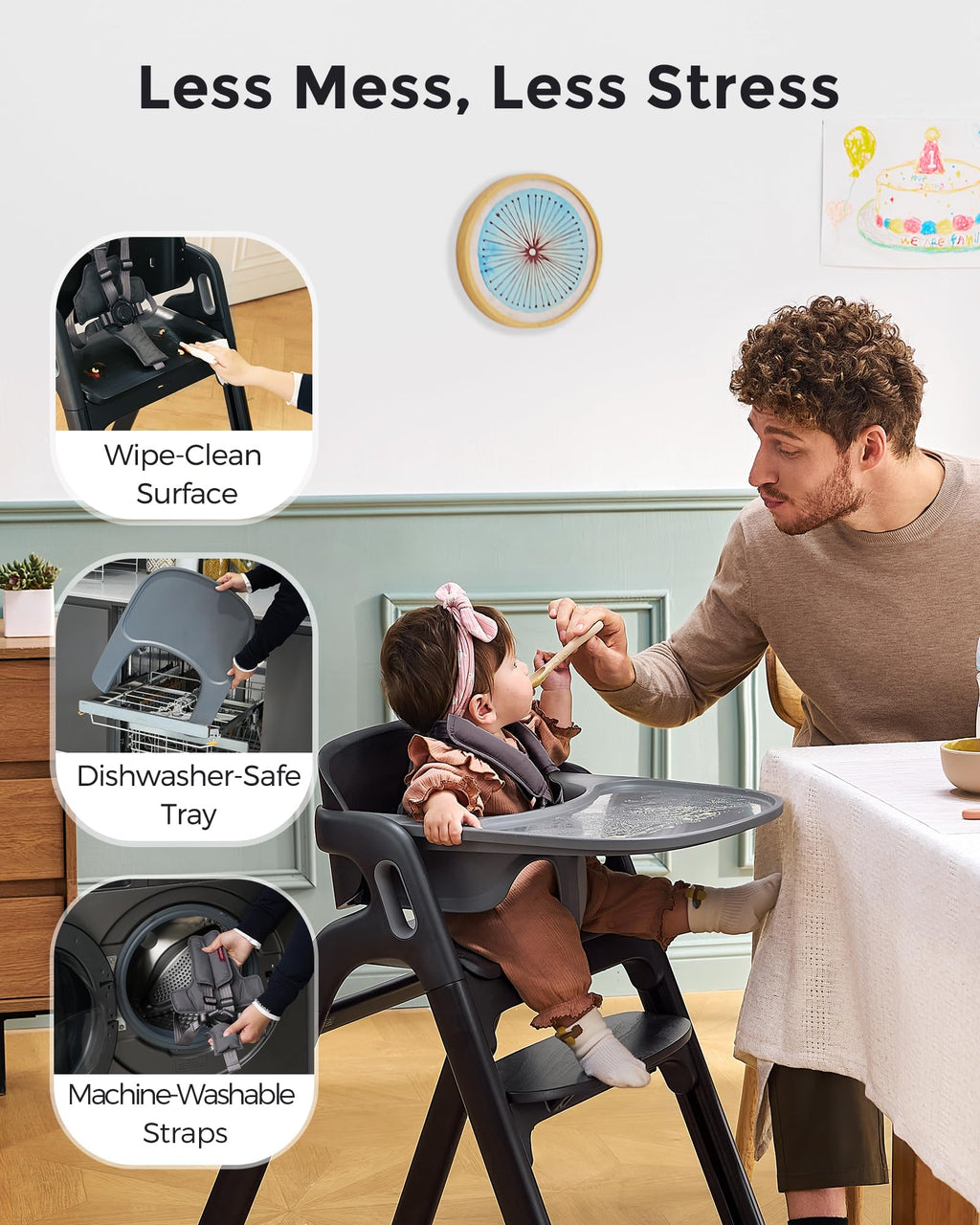 Momcozy 5-in-1 Wooden High Chair for Babies & Toddlers, Midnight Black