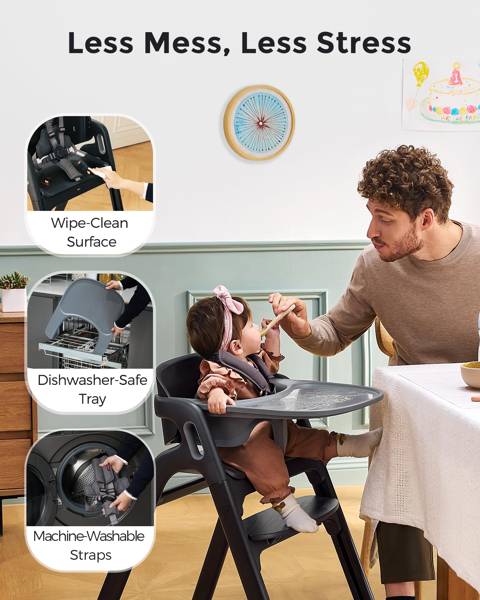 Momcozy 5-in-1 Wooden High Chair for Babies & Toddlers, Midnight Black