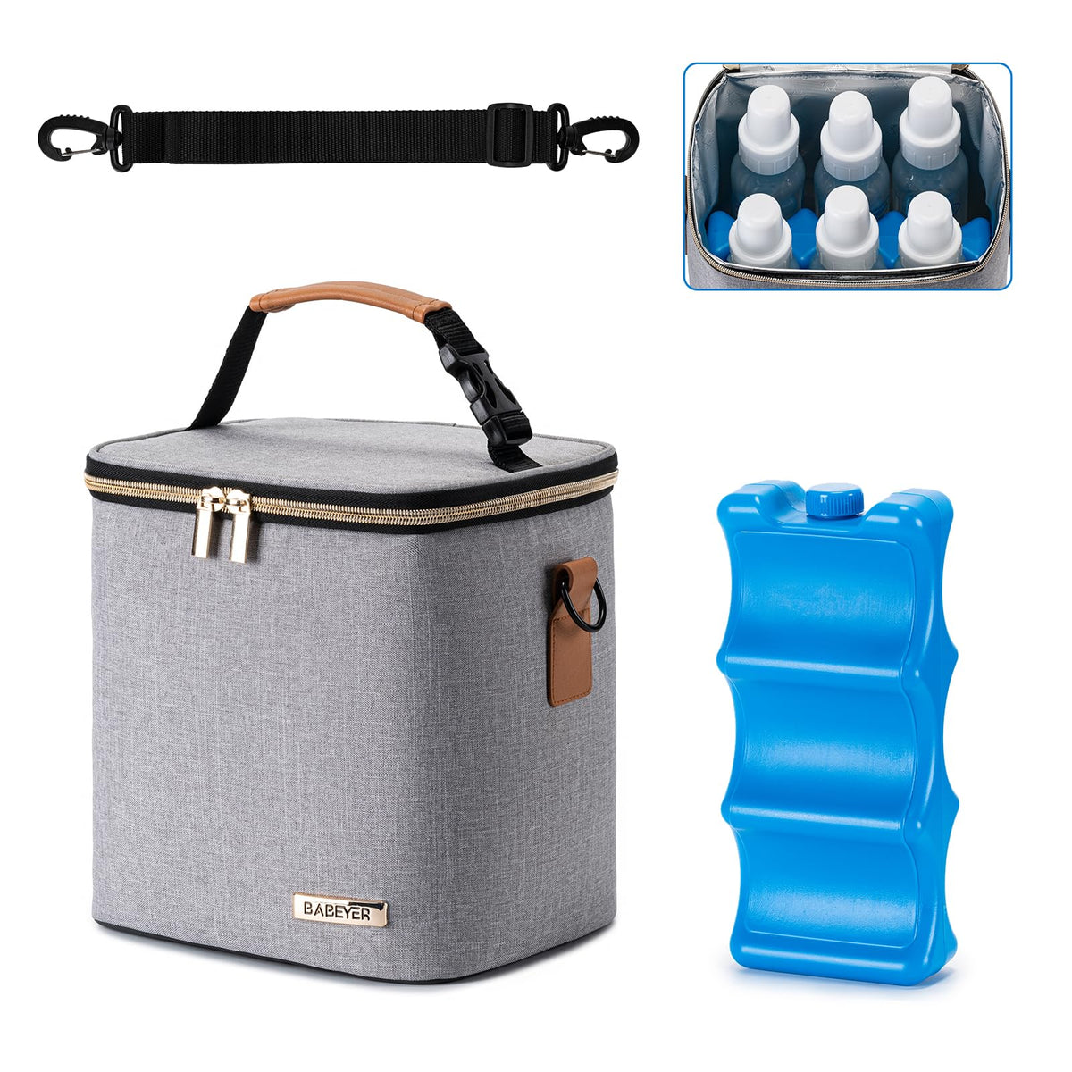 BABEYER Breastmilk Cooler Bag with Ice Pack Fits 6 Baby Bottles Up to 9 Ounce, Baby Bottle Bag with Shoulder Strap for Nursing Mom Daycare, Floral
