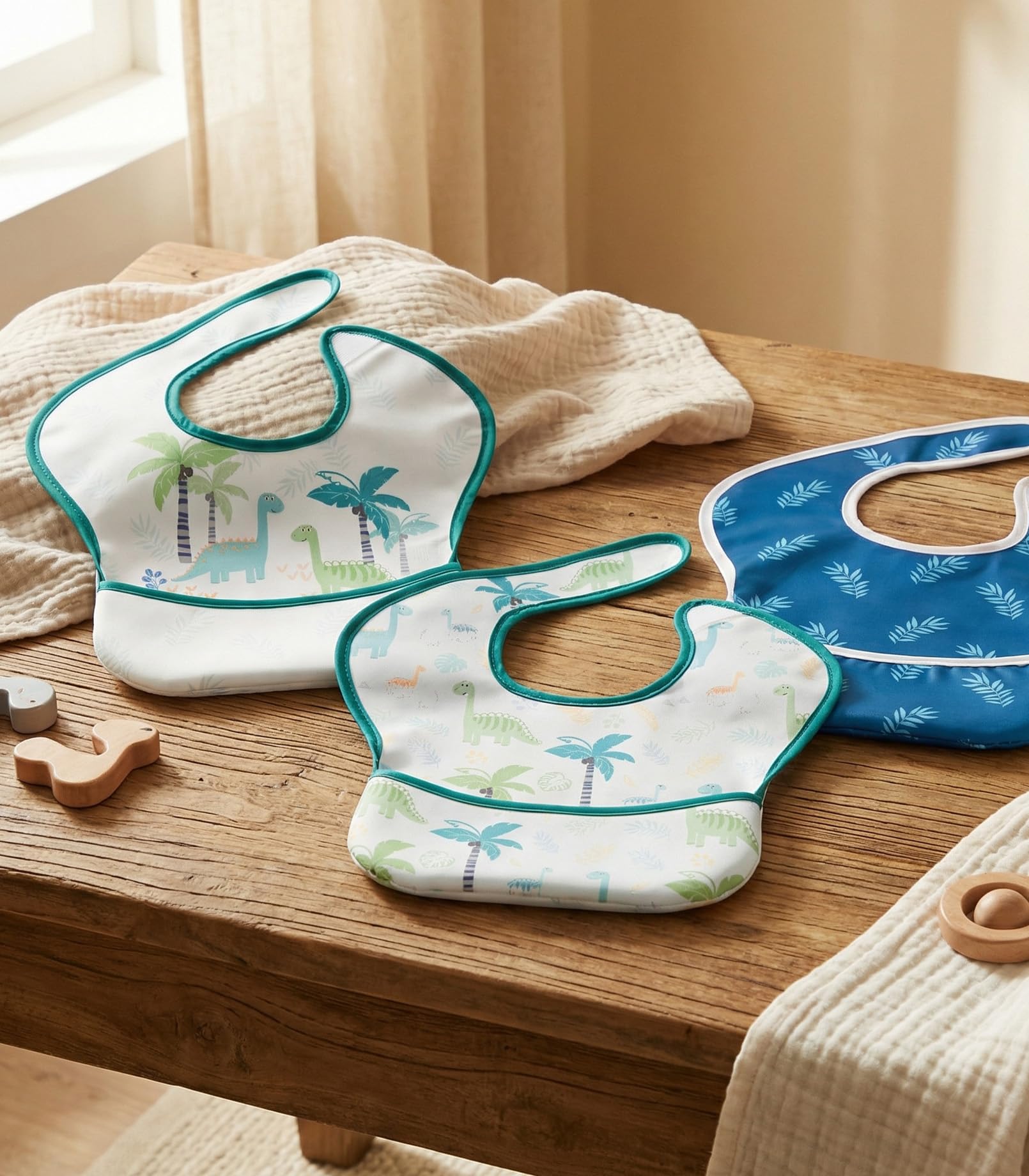 CIVARUA KIDS 3 Pack Waterproof Baby Bibs for Eating, Mess Proof Feeding Bib