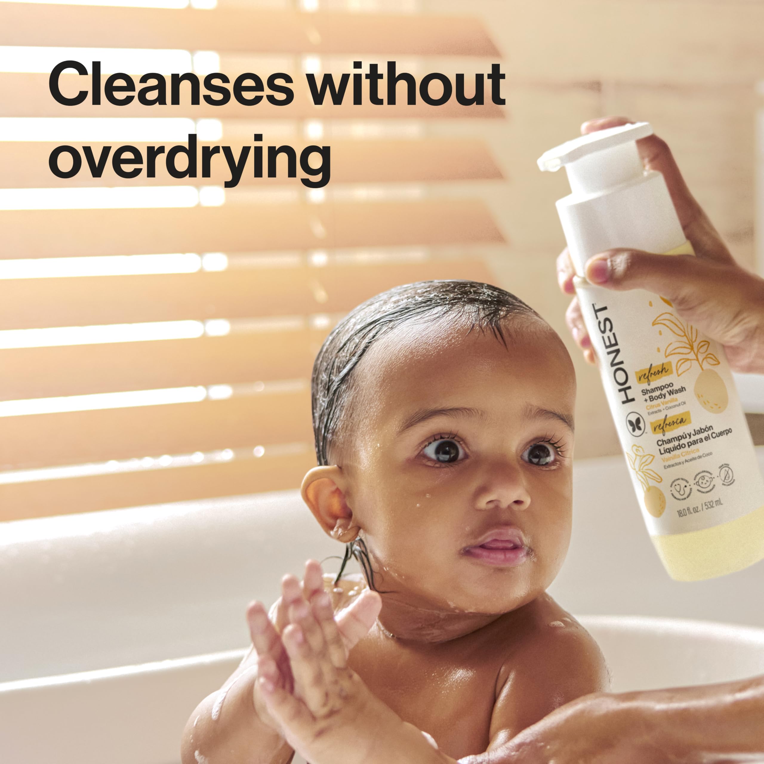 The Honest Company 2-in-1 Cleansing Shampoo Body Wash, Gentle for Baby, Naturally Derived, Tear-free, Hypoallergenic, Citrus Vanilla Refresh, 10 fl oz