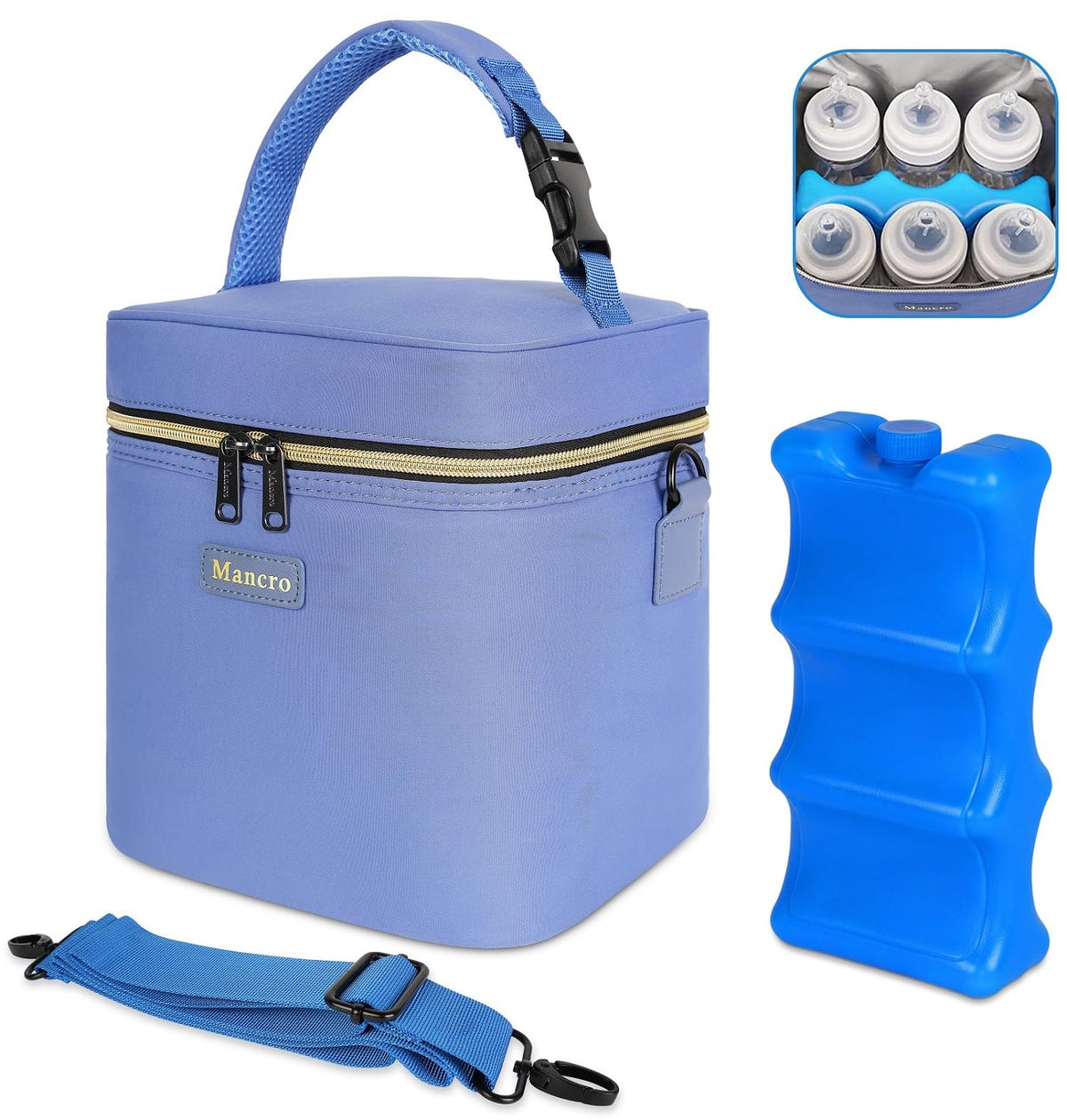 Mancro Breastmilk Cooler Bag with Ice Pack Fits 6 Baby Bottles Up to 9 Oz