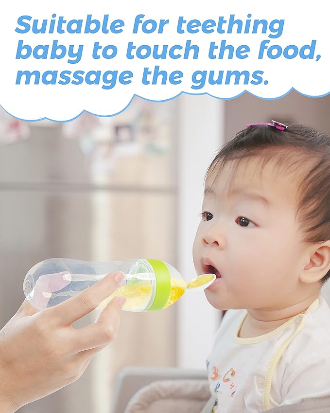 3 Pack Baby Food Feeder, 3 Oz Silicone Baby Feeder, 3 Colors Food Dispensing Spoon, Squeeze Spoon for Boys Girl Kids Toddlers