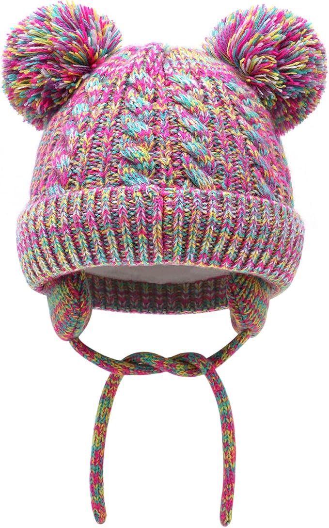Duoyeree Toddler Winter Hat with Earflap Scarf Hood Thick Warm Kids Skull Cap for Baby Girls Boys