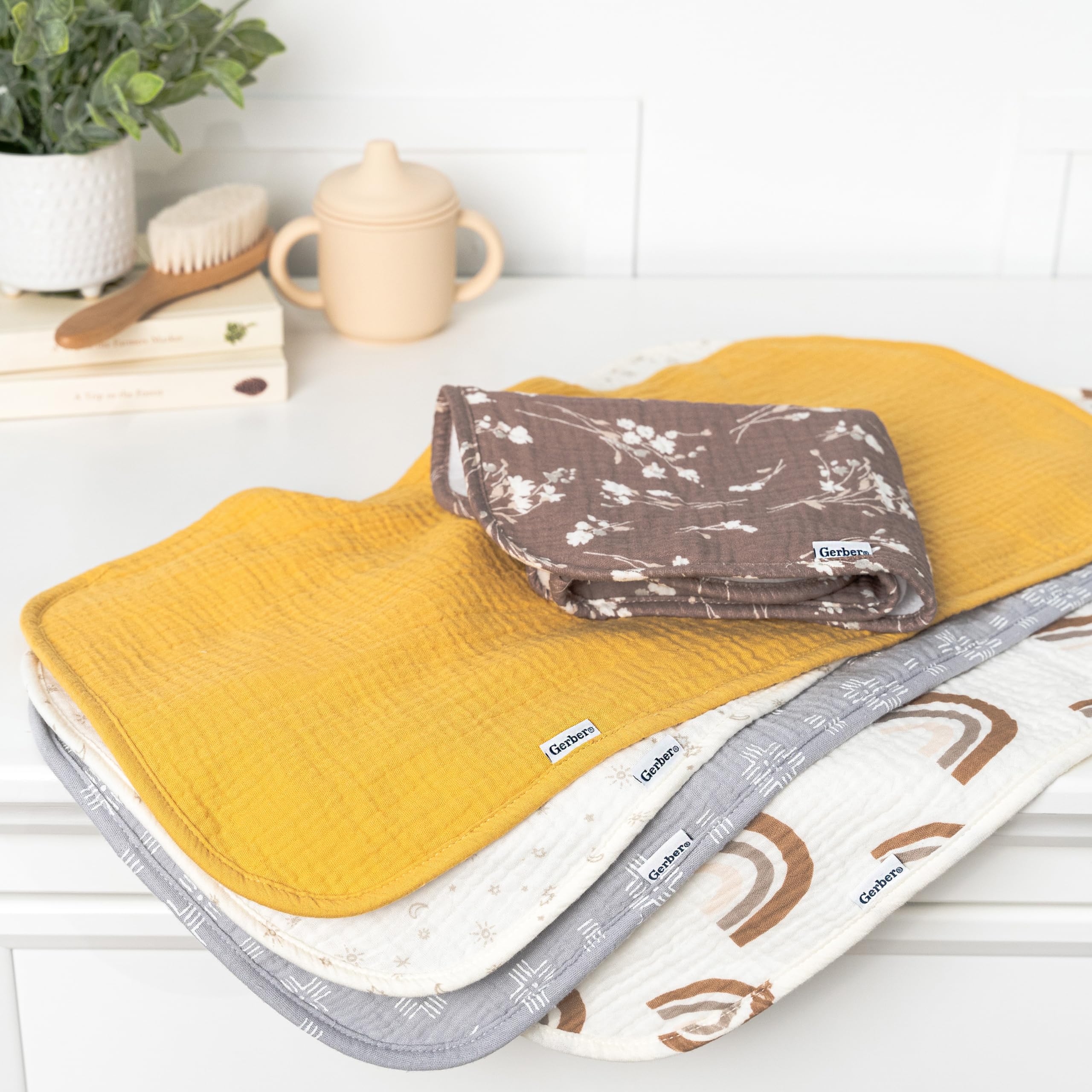 Gerber Baby Boys & Girls Muslin Burp Cloths, Multi Browns, Large Size 20" x 10"