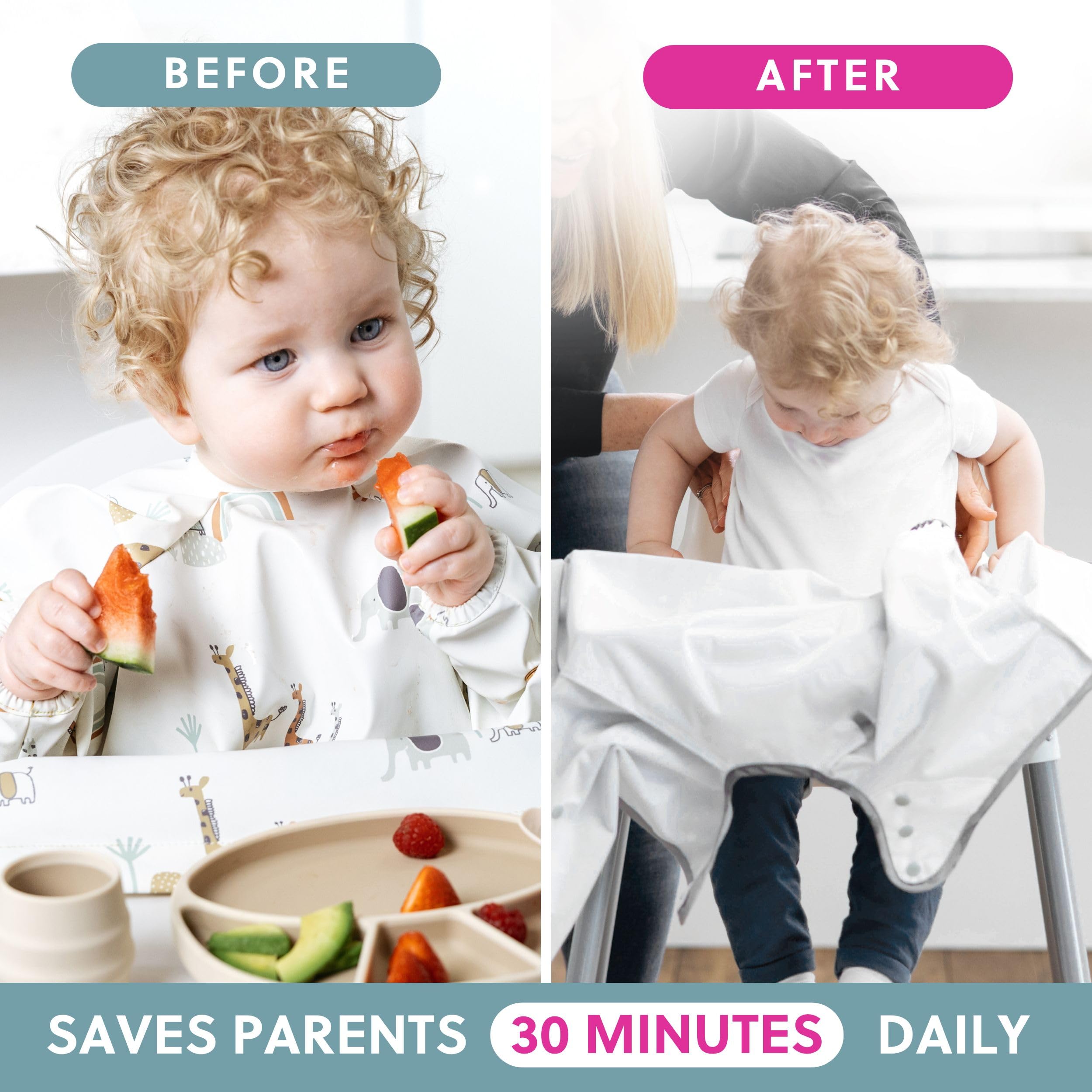 BIBaDO Attachable Long Sleeve Bib for Babies & Toddlers – Easy Clean