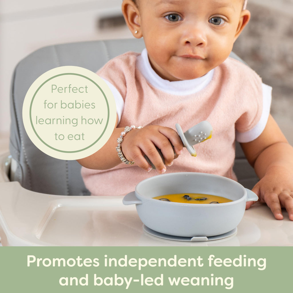 UpwardBaby Silicone Baby Spoons Self Feeding 6 Months - Feeding Essentials, Baby Led Weaning Supplies, BPA Free, Chewable Toddler Utensils with Anti Choke Barrier