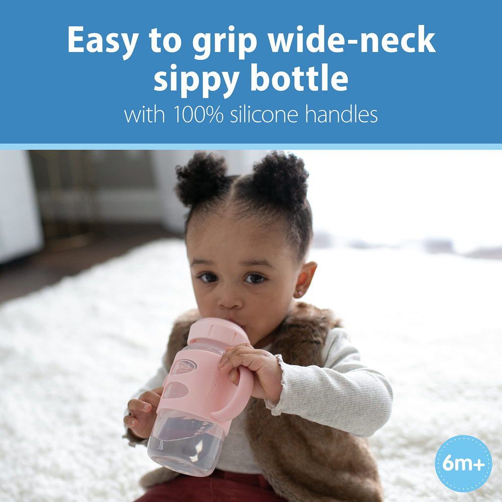 Dr. Brown's Milestones Wide-Neck Sippy Spout Bottle with Silicone Handles 9 oz/270 mL, Pink, 1-Pack