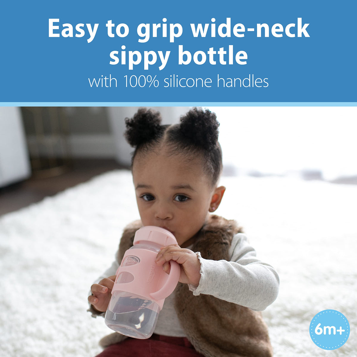 Dr. Brown's Wide-Neck Sippy Spout Bottle with Handles, Pink, 1-Pack