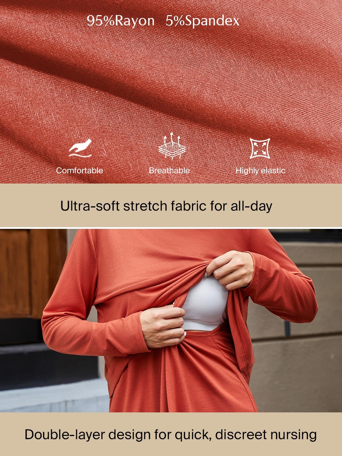 Ecavus Women's 3Pack Maternity Nursing Shirts Long Sleeve Double Layer Breastfeeding Shirts Comfy Pregnancy Clothes