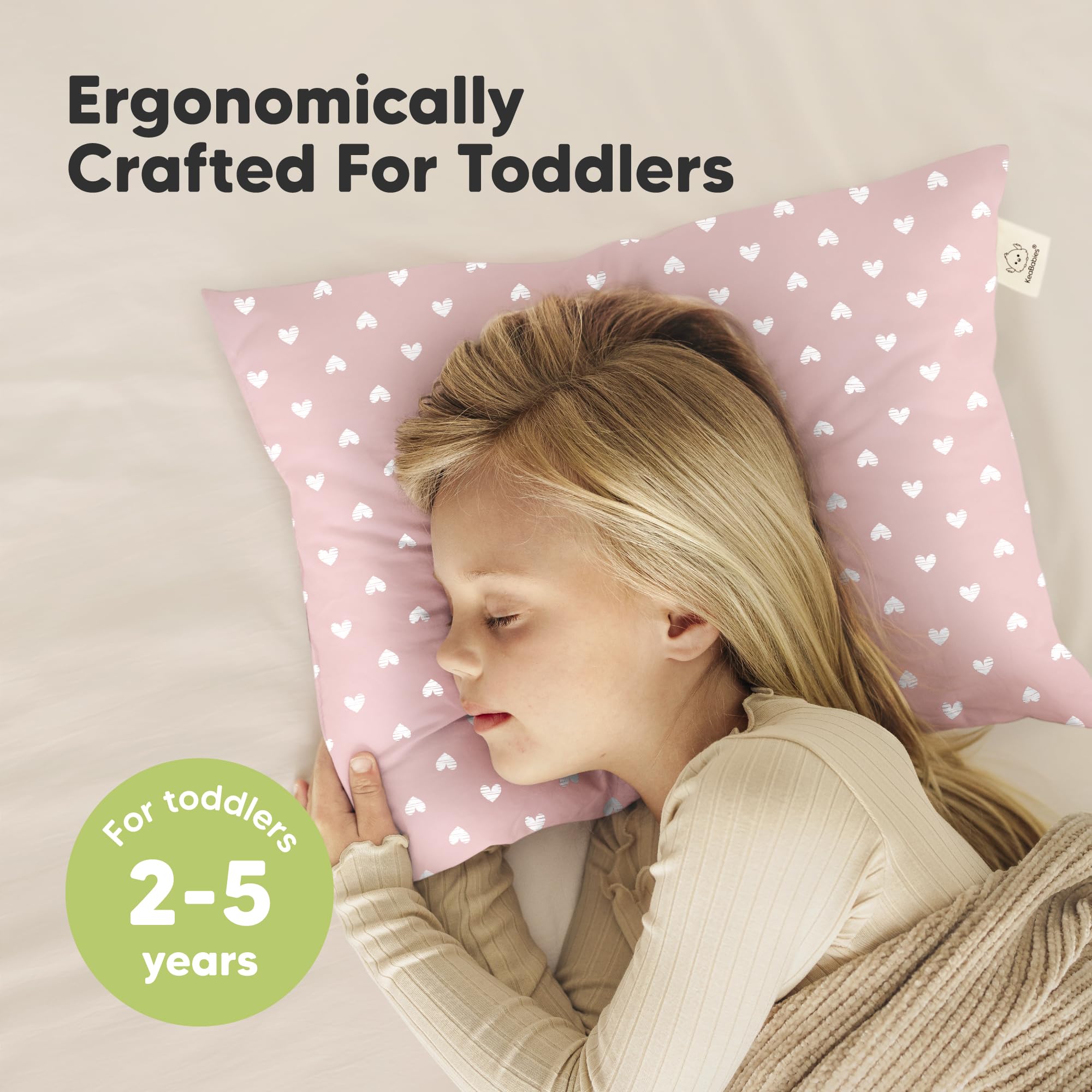 KeaBabies 2pk Toddler Pillows 2 Year Old to 5,13x18 Kids Pillow (Hearts)