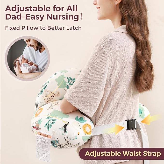 Momcozy Pioneering Safety Fence Nursing Pillow for Breastfeeding- Wider Feeding Pillows for More Support for Mom & Baby- Easier Nursing & Hand Free- Fit for All, Removable Cotton Cover