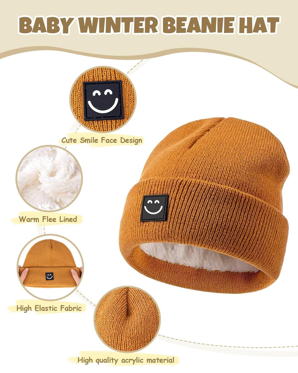 Baby Beanie Mittens Scarf Set,Toddler Kids Winter Hat and Thermal Gloves Neck Warmer Set for Girls Boys Beige