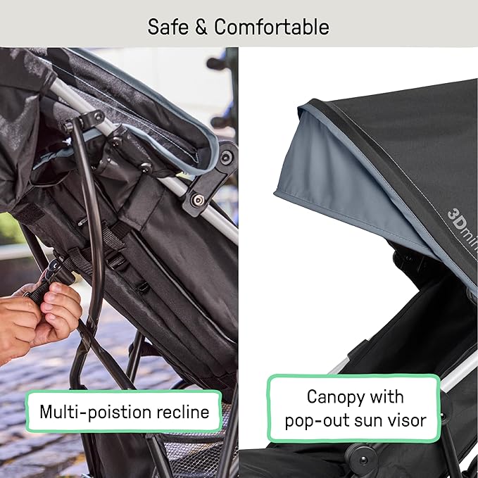 Ingenuity 3D Mini Convenience Stroller – Lightweight Stroller with Compact Fold, Multi-Position Recline, Canopy with Pop Out Sun Visor – Umbrella Stroller for Travel and More, Slate Grey