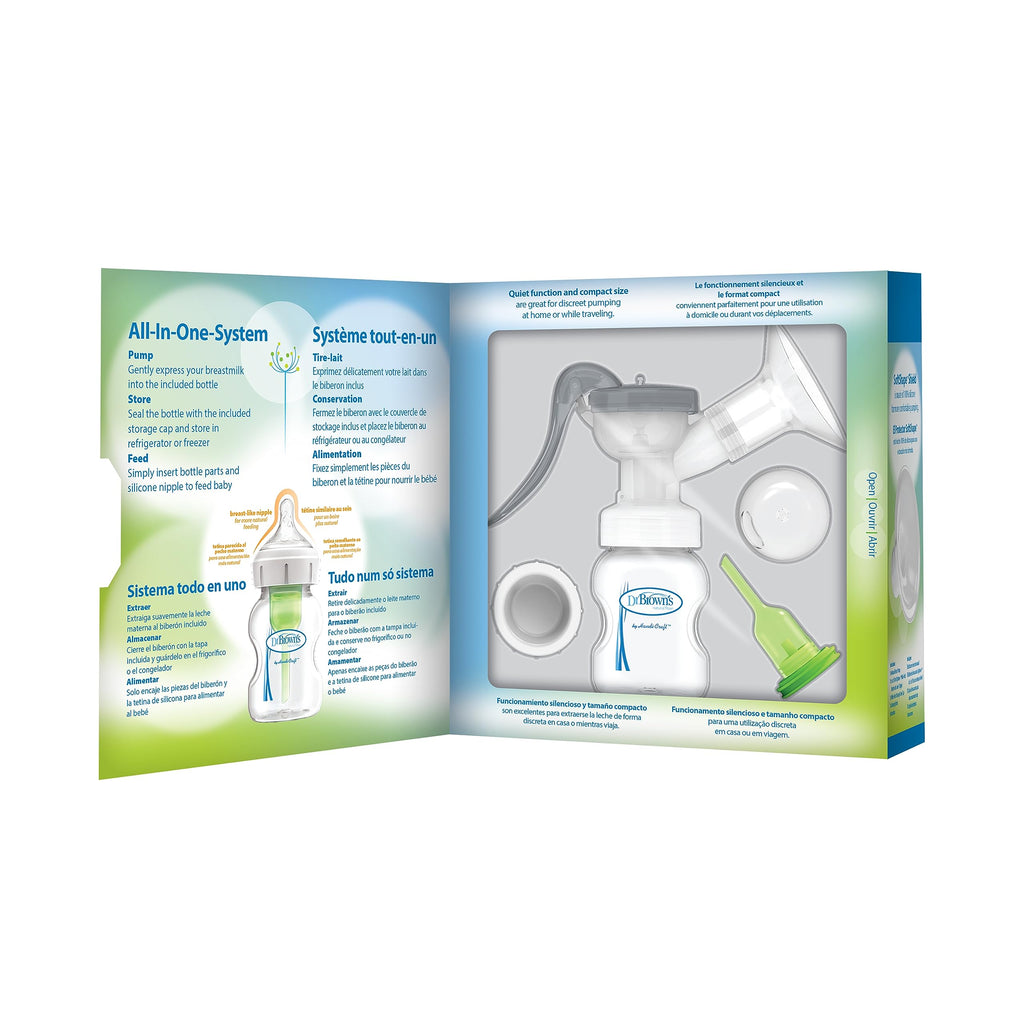 Dr. Brown’s Manual Breast Pump with SoftShape 100% Silicone Shield (B, 25mm flange) & Anti-Colic Options+ Wide-Neck Baby Bottle 5 oz/150 mL, with Level 1 Slow Flow Nipple