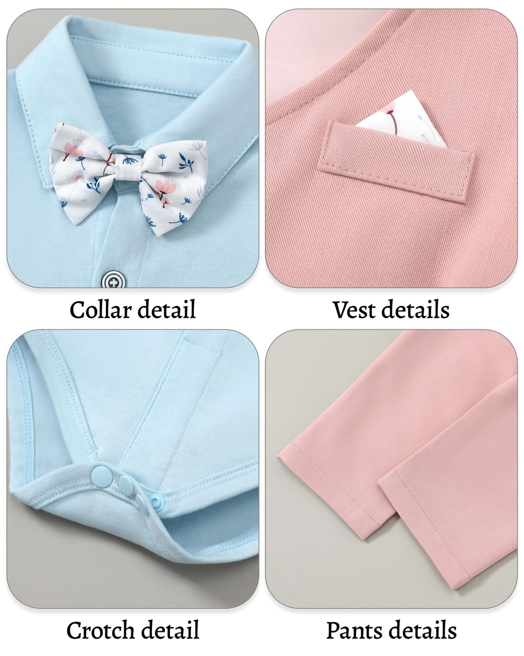 DISAUR Baby Boy Suit Short Sleeve Infant Blue Shirt Pink Vest Pants Bow Tie Baby Boy Thanksgiving Outfit 9 12 Months 1t