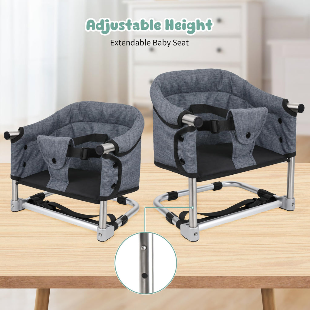 Booster Seat for Dining Table, 3-in-1 Portable Toddler Booster Chair with Safety Buckle, Height Adjustable & Foldable Baby Feeding Seat, Travel High Chair with Washable Cover & Storage Pocket - Red