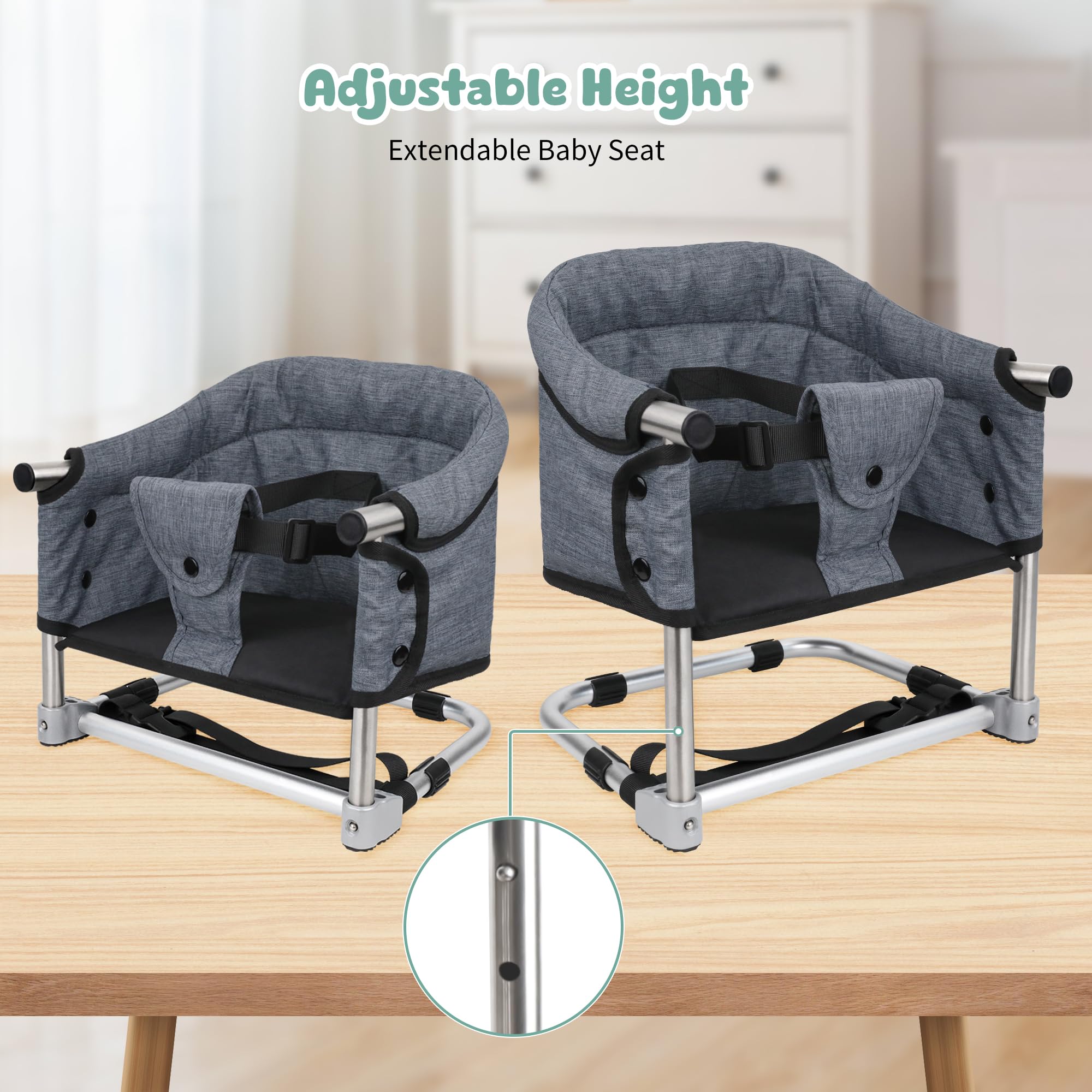 Booster Seat for Dining Table, 3-in-1 Portable Toddler Booster Chair with Safety Buckle, Height Adjustable & Foldable Baby Feeding Seat, Travel High Chair with Washable Cover & Storage Pocket - Red