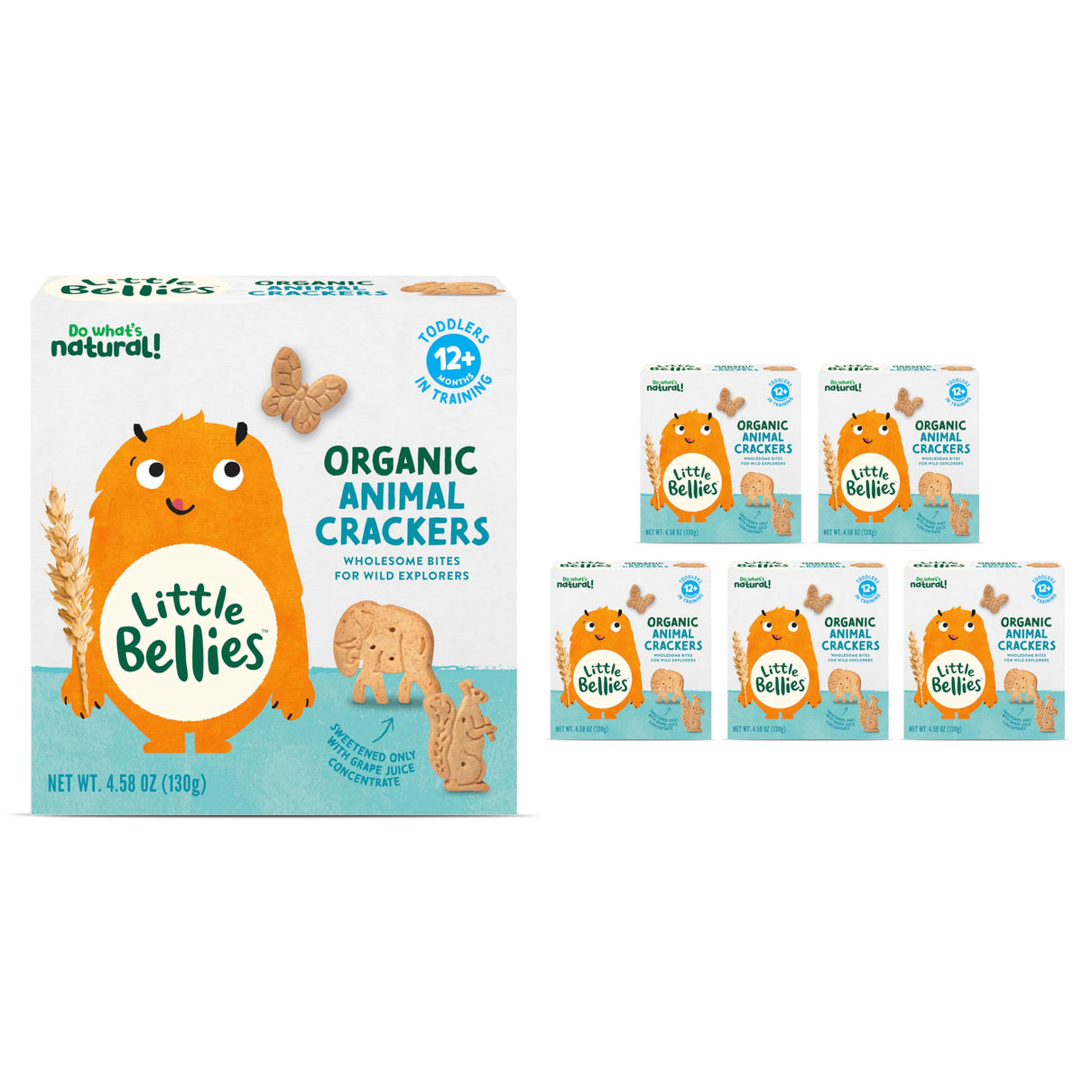 Little Bellies Organic Animal Crackers Toddler Snack 4.58 oz, 5 Pack