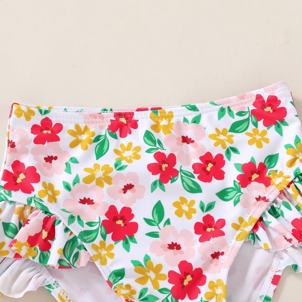 YOUNGER TREE Toddler Girls Two Pieces Swimsuit Color Block Stripe Swimwear Summer Beach Bathing Suit 18M-5T（Red#Flower 2-3T）