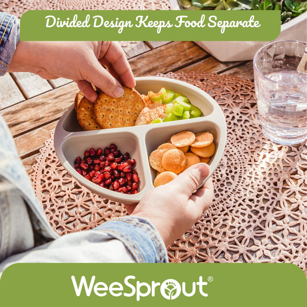 WeeSprout Silicone Plates with Lids for Babies & Toddlers (3 Pack) 100% Food-Grade Dishes for Self Feeding, Divided Design & Raised Edges for Picky Eaters, Dishwasher & Microwave Safe Weaning Supplies