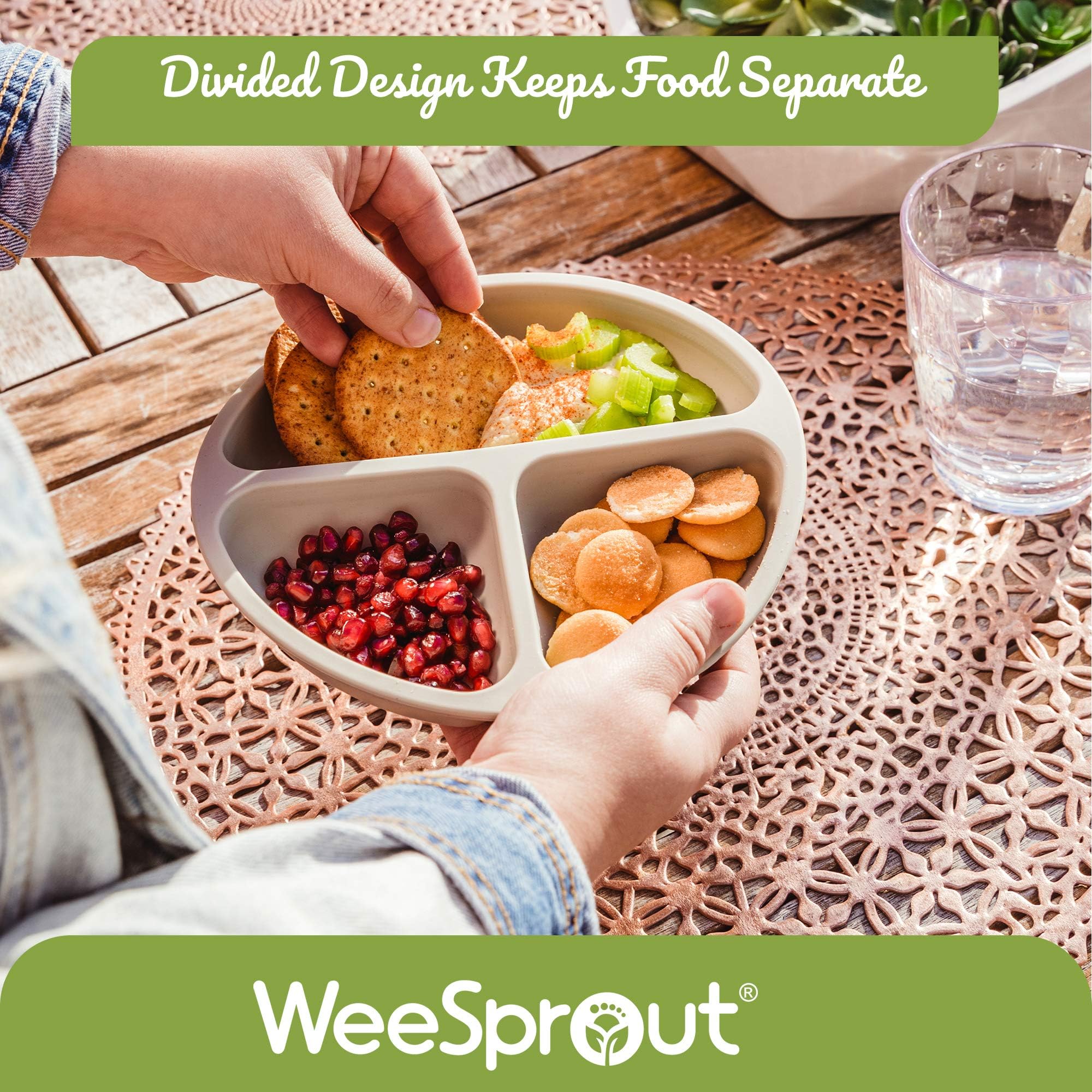 WeeSprout Silicone Plates with Lids for Babies & Toddlers (3 Pack) 100% Food-Grade Dishes for Self Feeding, Divided Design & Raised Edges for Picky Eaters, Dishwasher & Microwave Safe Weaning Supplies