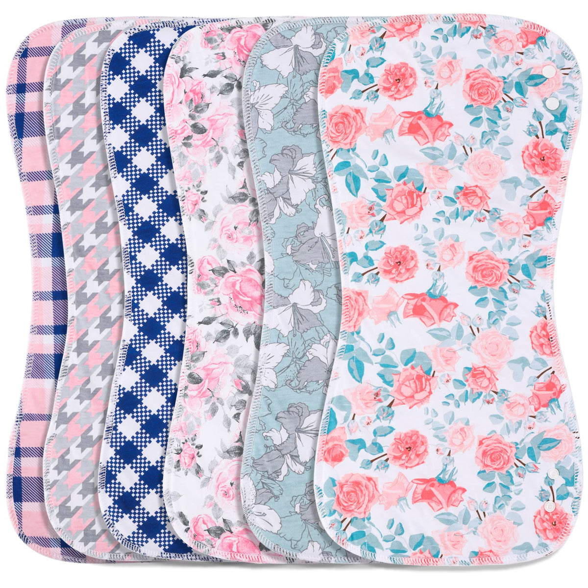 Benoxine 2-in-1 Burp Cloths and Baby Bibs - 6 Pack Large Super Absorbent Soft Cotton Burping Cloths for Spit Up, 3 Layers Thick Baby Burp Rags for Girls & Boys