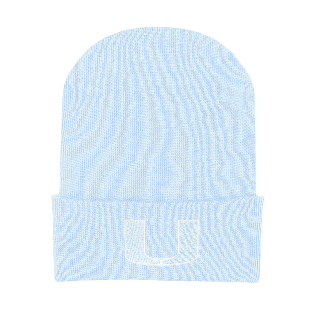 College Baby Infant Knit Cap Miami Hurricanes Logo - Light Blue - Newborn