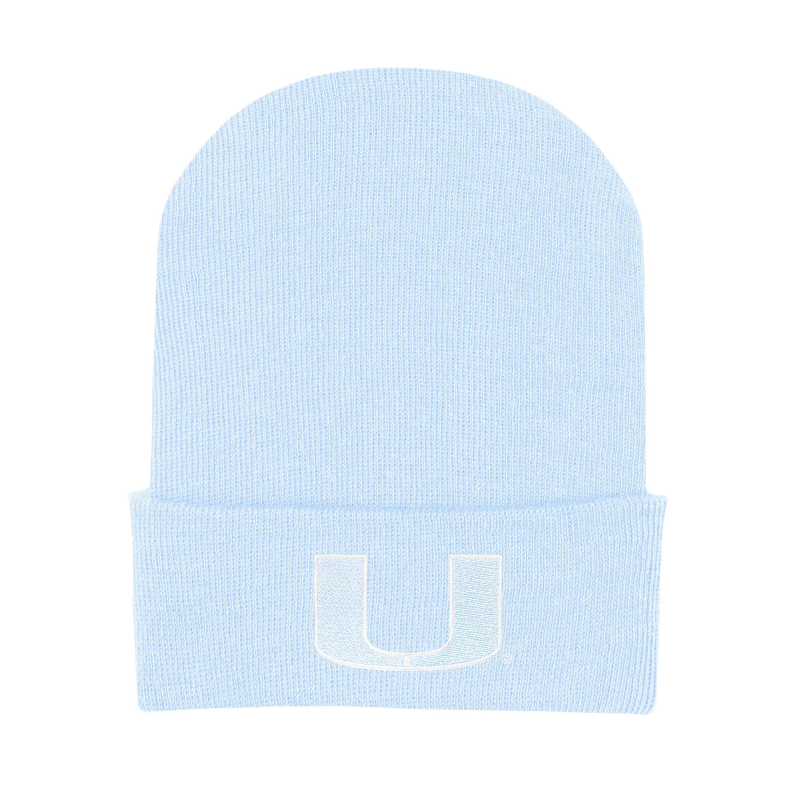 College Baby Infant Knit Cap Miami Hurricanes Logo - Light Blue - Newborn