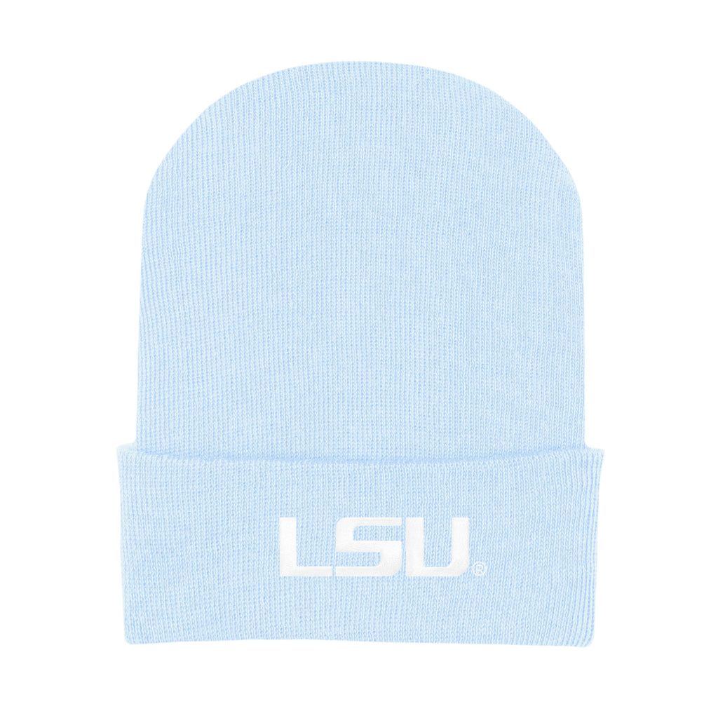 College Baby Infant Knit Cap LSU Tigers Logo - Light Blue - Preemie