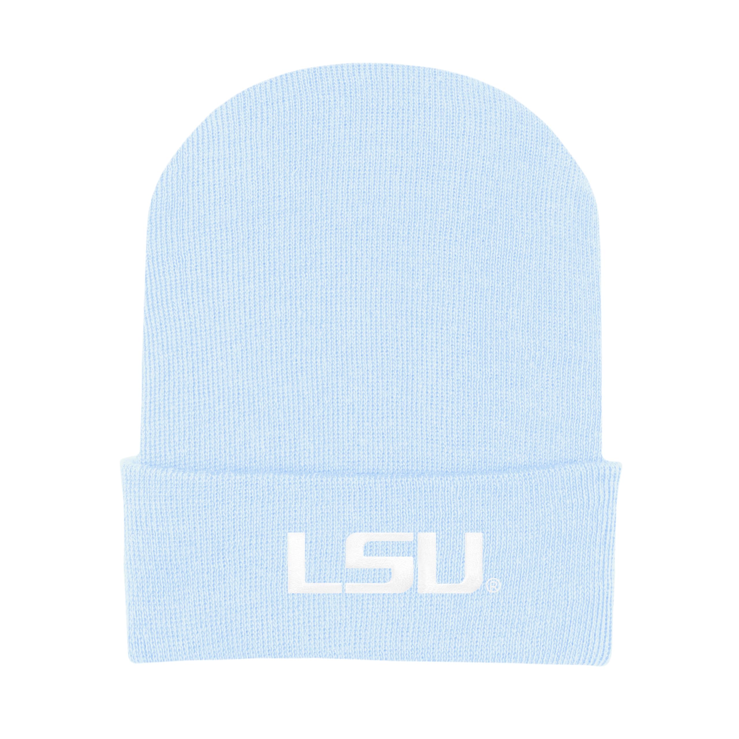 College Baby Infant Knit Cap LSU Tigers Logo - Light Blue - Preemie