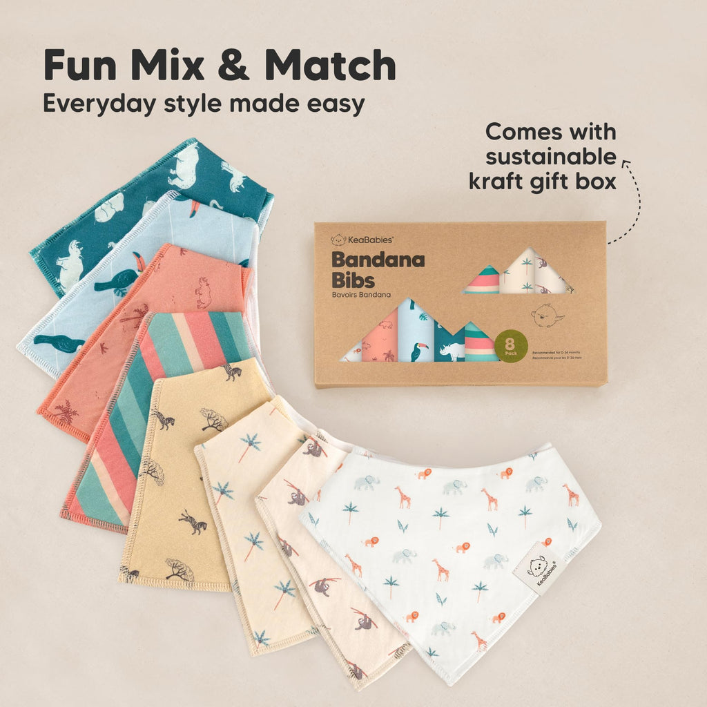 8pk Organic Baby Bandana Bibs for Drooling and Teething (Mesozoic)