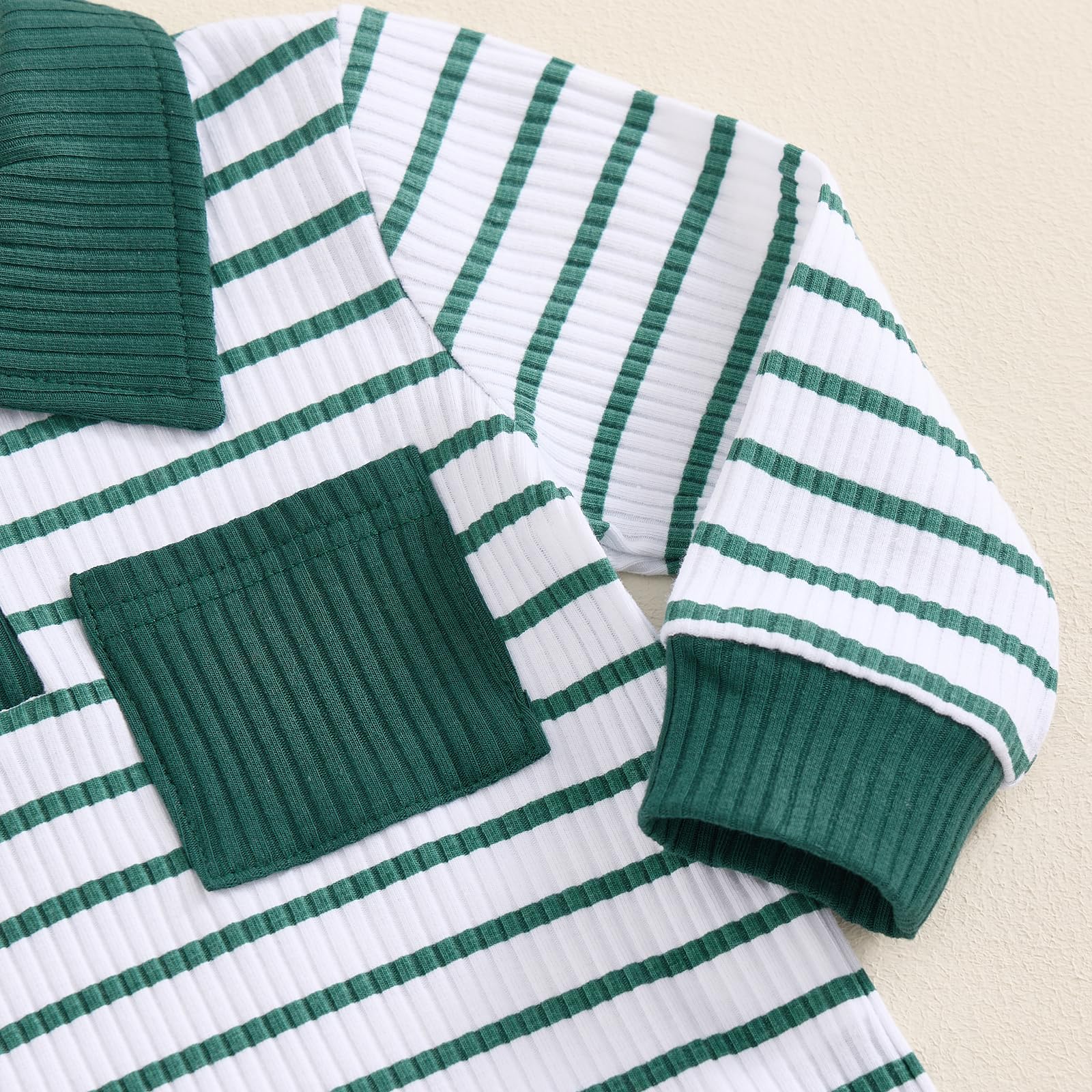 Newborn Baby Boy Girl Clothes Ribbed Knitted Long Sleeve Romper Pants Solid Cotton Infant Fall Winter Outfits 2Pcs (Striped Blue, 18-24 Months)