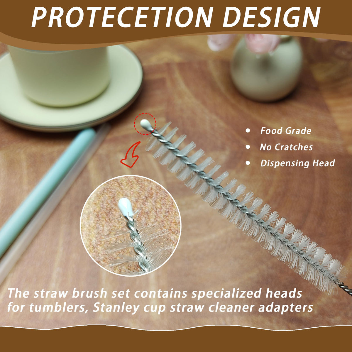 CIDYAUST 3 Pack Straw Cleaner Brush with Thick Bushy Bristles