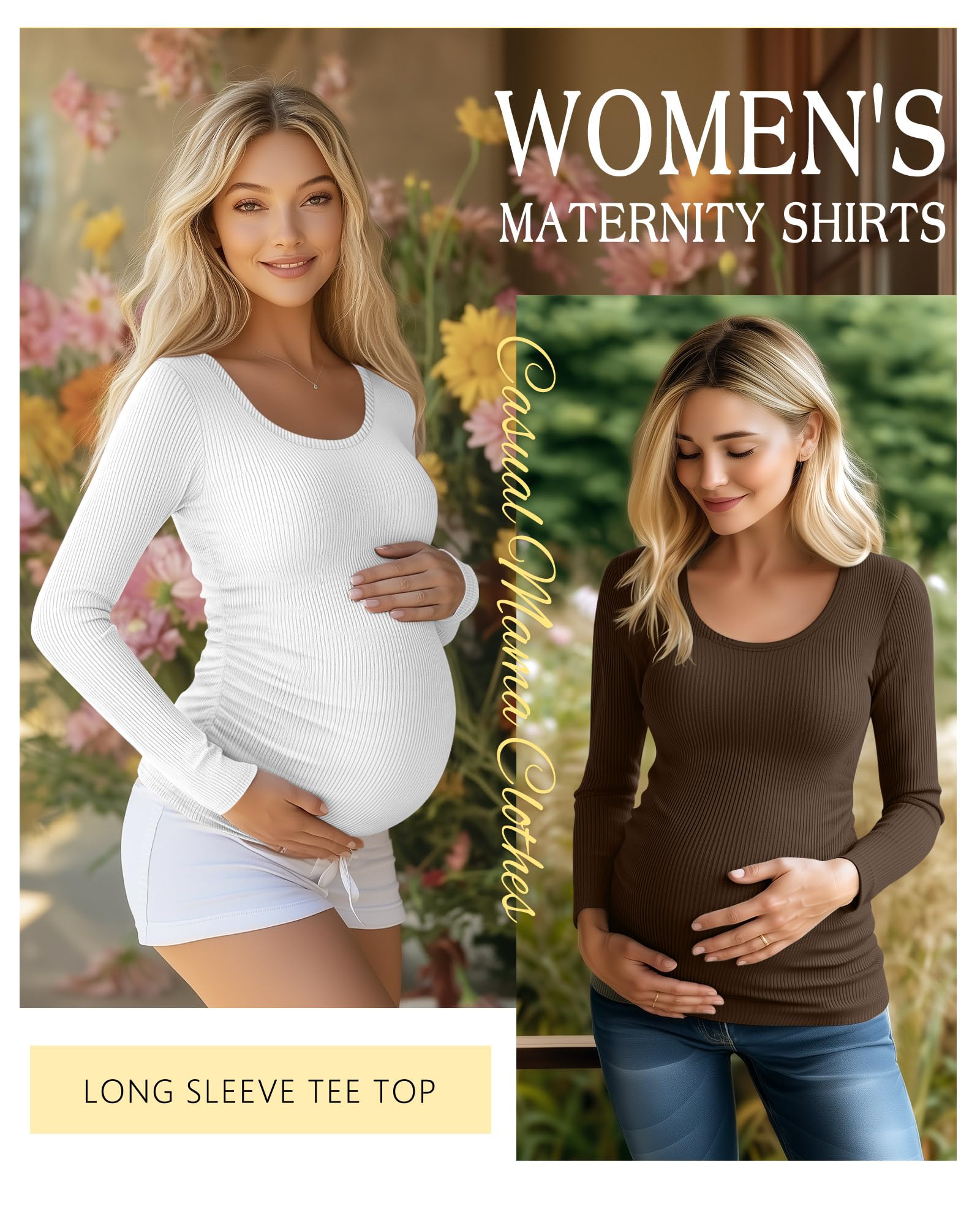 Riyiper 4 Pack Women's Cotton Ribbed Maternity Shirts, 4-Color, Large