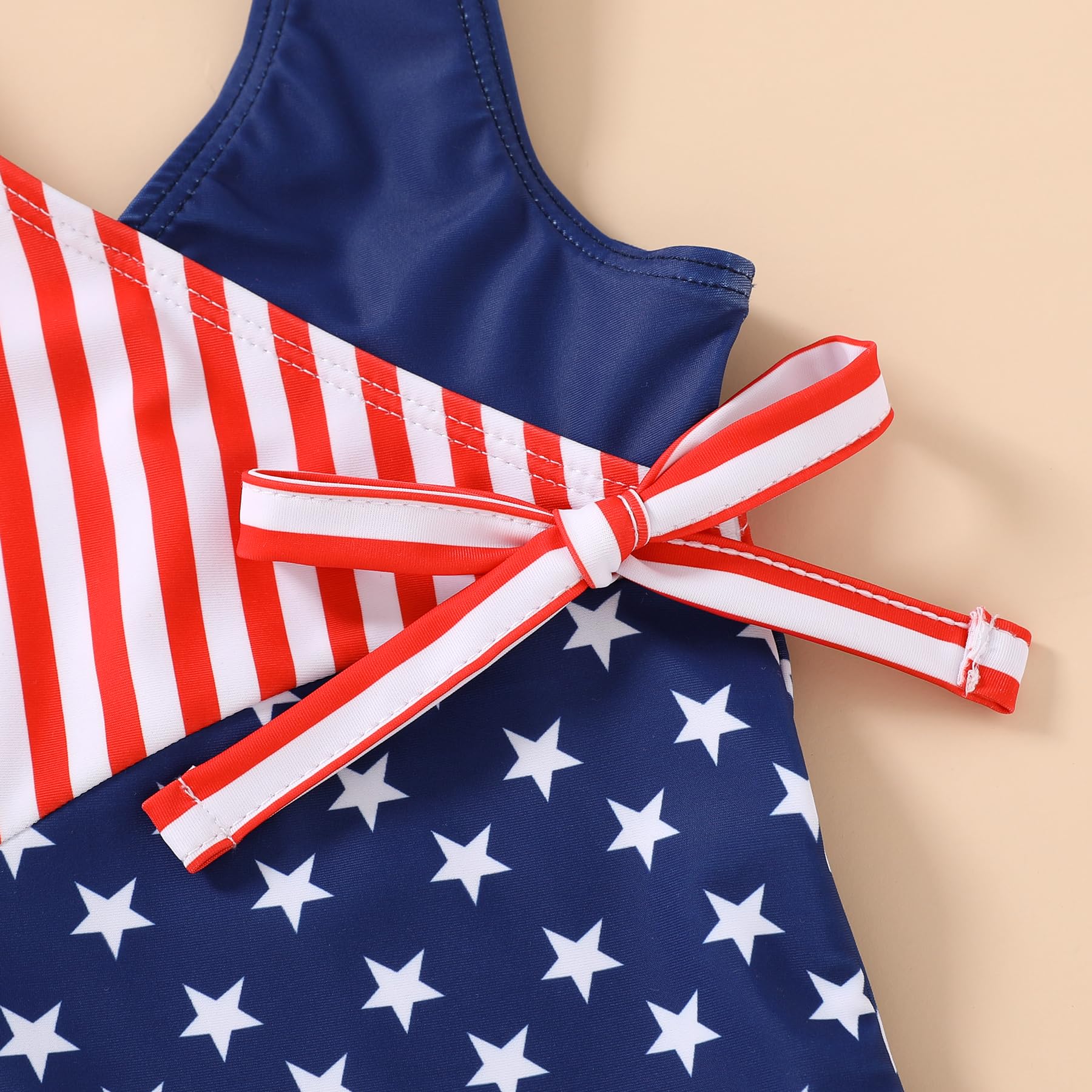 Happy Town Toddler Swimsuit Girl One Piece Bathing Suit Color Block Swimwear Baby Summer Beach Wear(12-18 Months,American Flag)