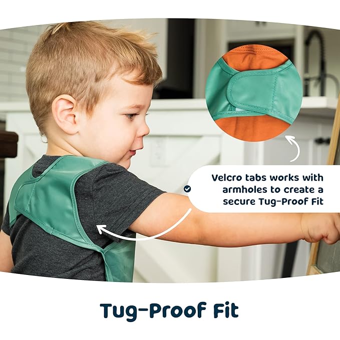 Tiny Twinkle Short Sleeve Apron Bibs for Babies & Toddlers – 2 Pack Waterproof, Mess-Proof Baby Bibs for Eating & Feeding, Machine Washable,Perfect Holiday Gift(Taupe Dandelion, 6–24M)