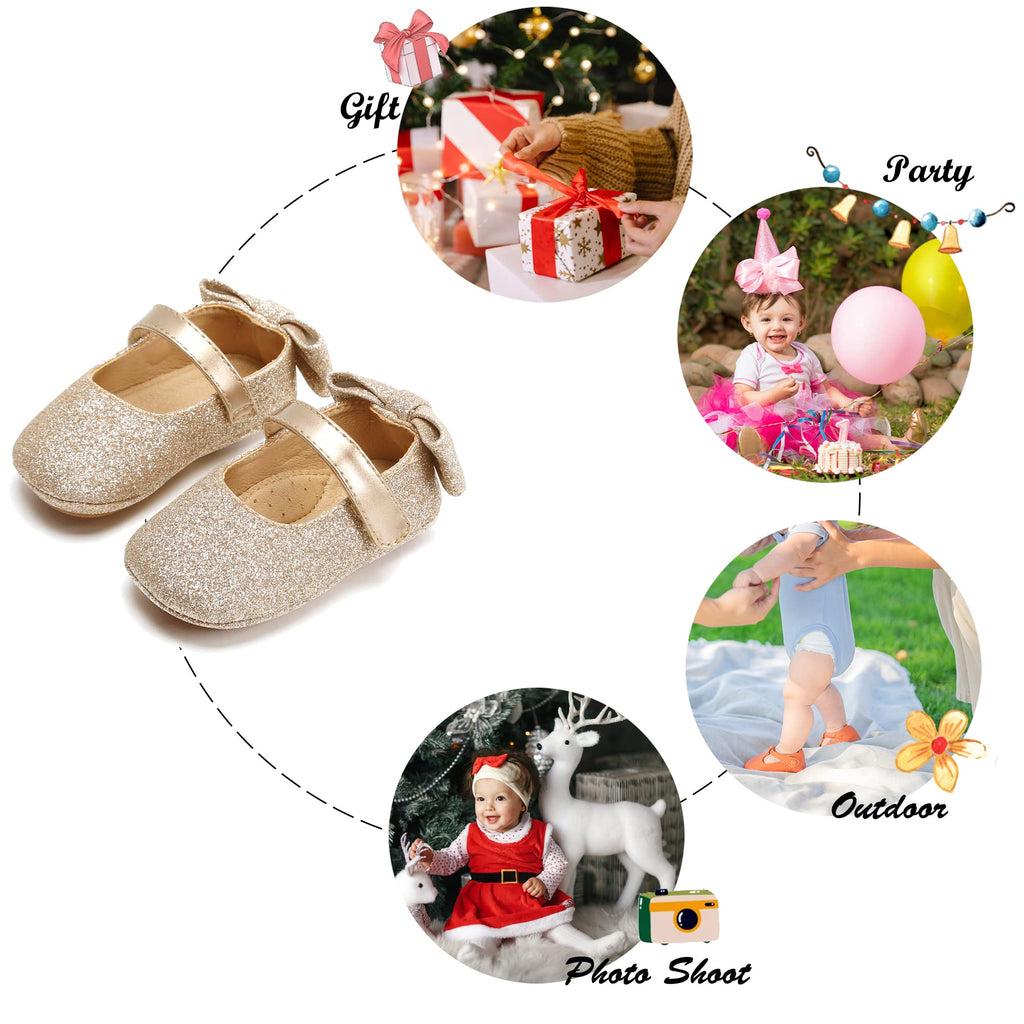 Felix & Flora Soft Sole Leather Gold Baby Shoes - Infant Baby Walking Shoes Moccasinss Rubber Sole Crib Shoes(Gold,18-24 Months)