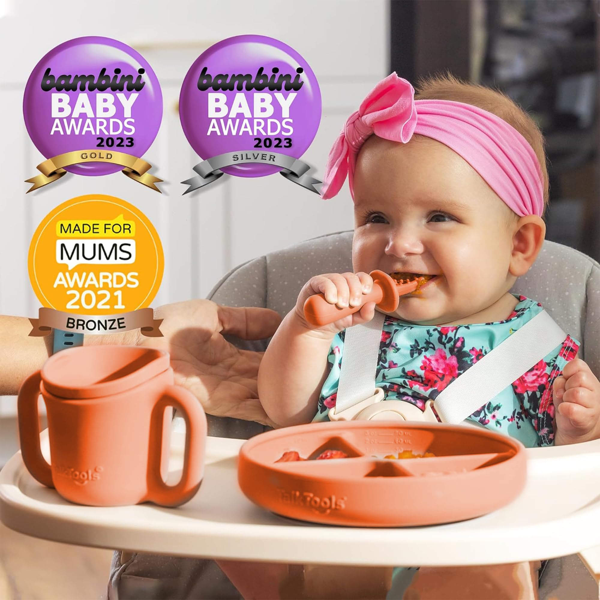 TalkTools Itsy Plate Must-Have Silicone Baby Plates with Suction | Non-Toxic Toddler Feeding Plate | Divided Portion | BPA-Free, Easy-Clean, Travel-Friendly Baby Dishware - Made in USA (Tangerine)