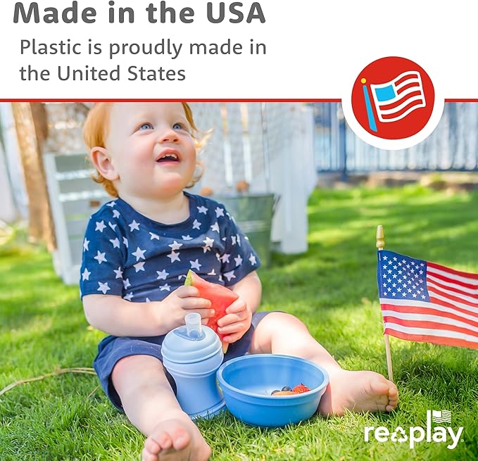 Re-Play 12 oz. Toddler Bowls Set of 4 - Kids Deep-Walled, Durable & Reusable Snack and Meal Bowls, Dishwasher & Microwave Safe, BPA-Free, Made in USA from Recycled Plastic, True Blue